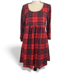 REBORN Women's Plus 3/4 Sleeve Plaid Mini Dress red/black Size 1XL